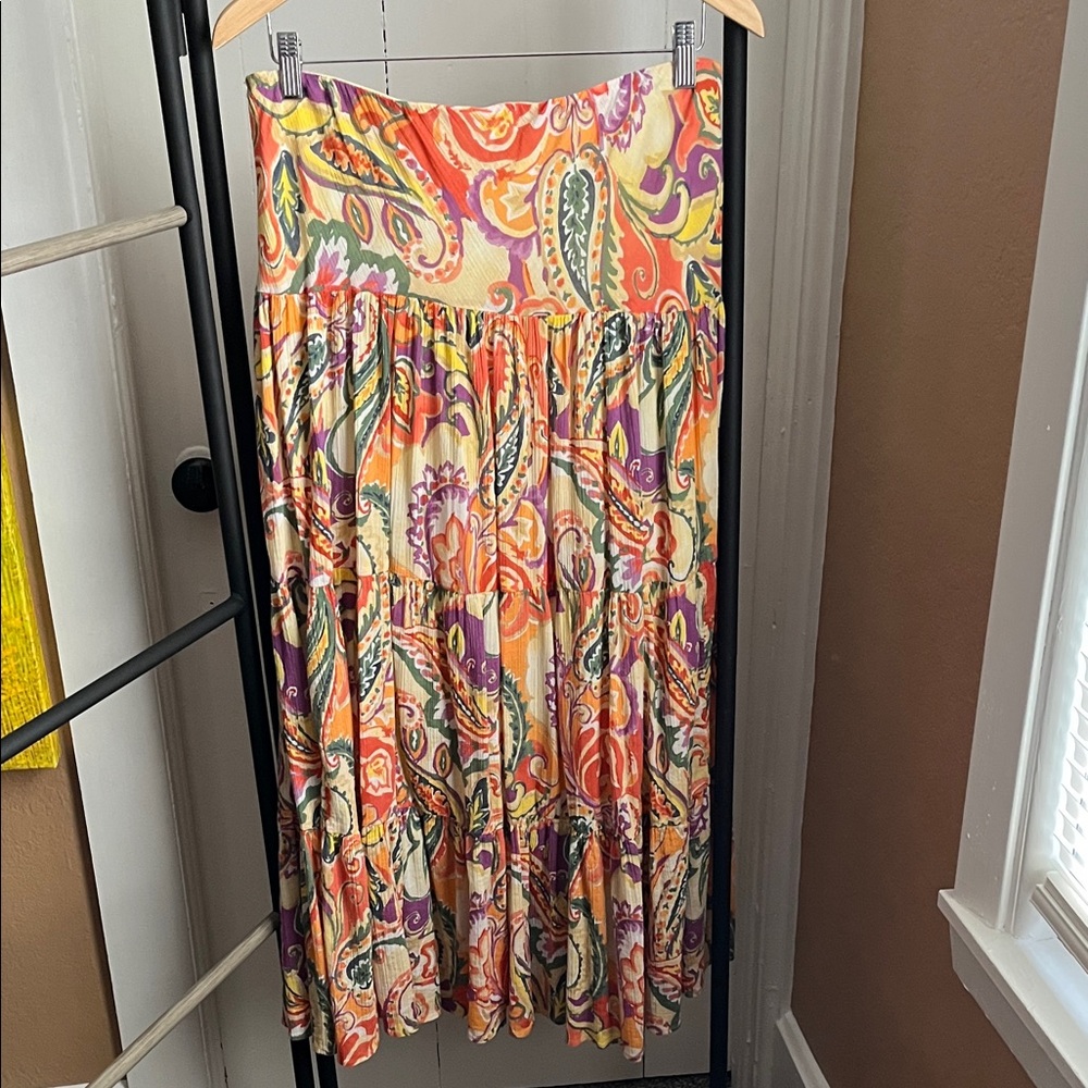 Chaps Paisley Tiered Boho Skirt